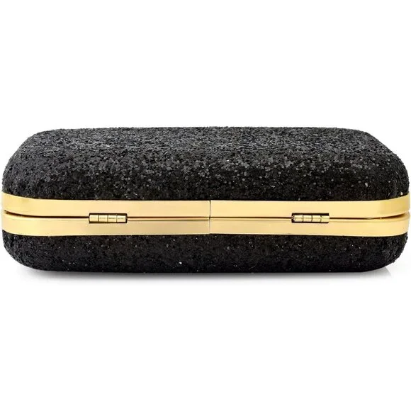 Bronze Glitter Evening Clutch Purse - Sparkly Hardcase Handbag with Chain Strap